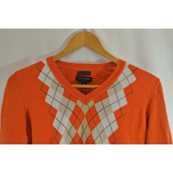 Tommy Hilfiger Sweater Orange Tartan Size Extra Small 100% Pima Cotton XS - Picture 2 of 10
